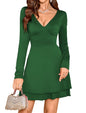 ZAFUL Women's V Neck Long Sleeve Corset Mini Dress Sexy Ruched Chest Backless Tie Ruffle Hem Outdoor Party Short Dresses - 7DAY'S