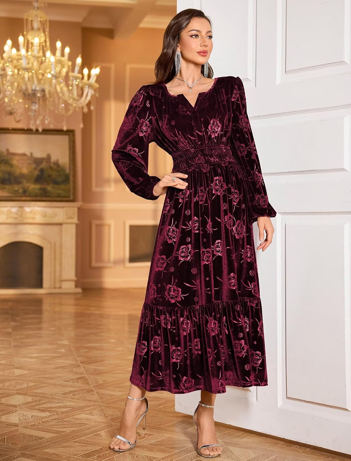 ZAFUL Womens Velvet Dresses Long Sleeve Cocktail Party Wedding Guest Dress - 7DAY'S