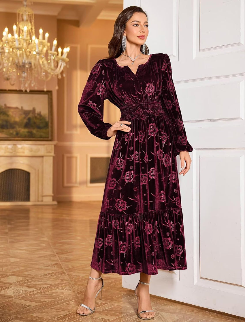 ZAFUL Womens Velvet Dresses Long Sleeve Cocktail Party Wedding Guest Dress - 7DAY'S
