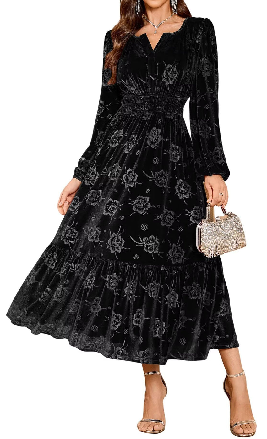 ZAFUL Womens Velvet Dresses Long Sleeve Cocktail Party Wedding Guest Dress - 7DAY'S