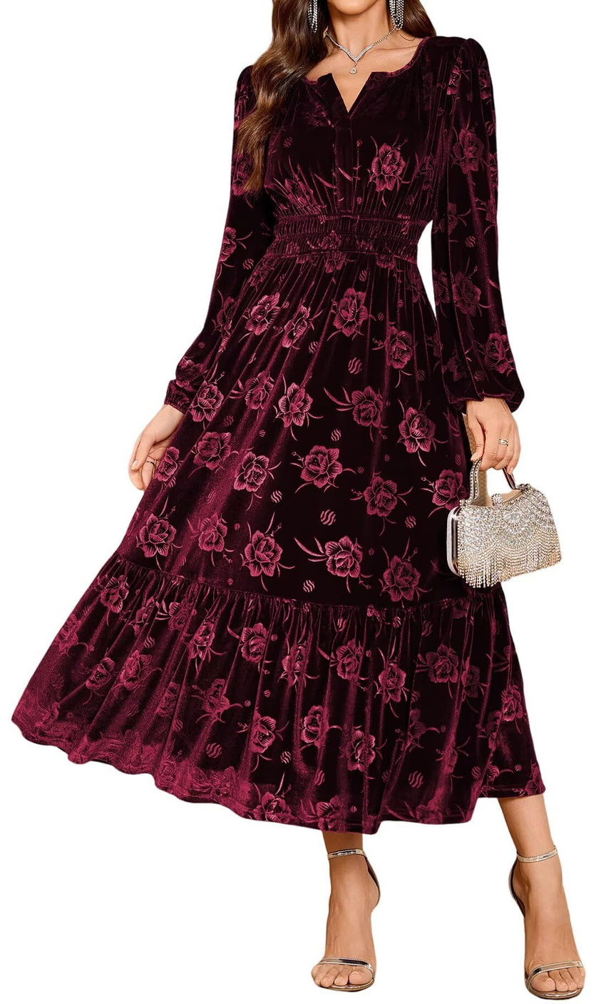 ZAFUL Womens Velvet Dresses Long Sleeve Cocktail Party Wedding Guest Dress - 7DAY'S