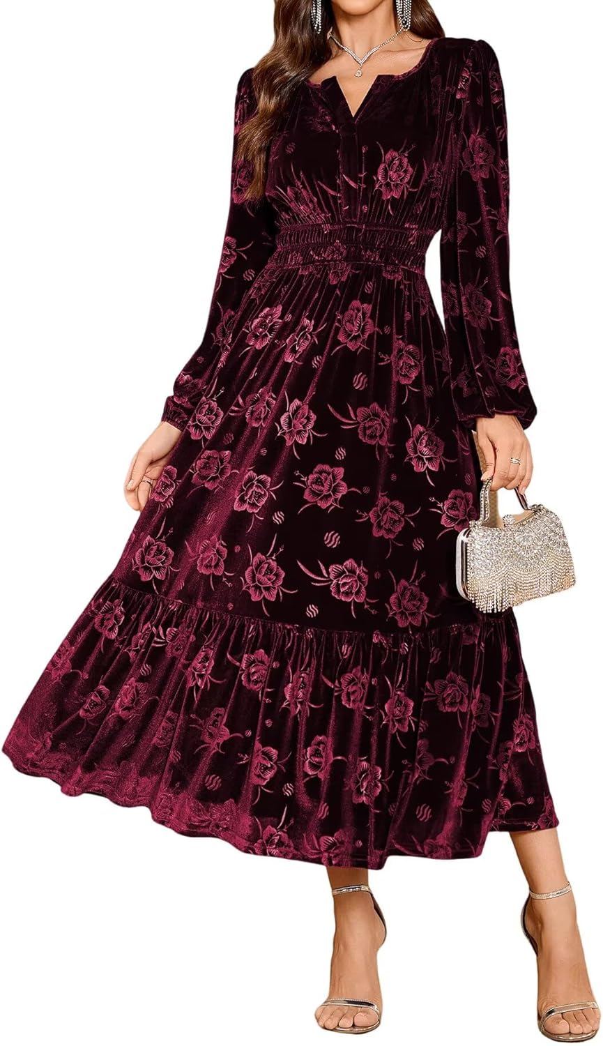 ZAFUL Womens Velvet Dresses Long Sleeve Cocktail Party Wedding Guest Dress - 7DAY'S
