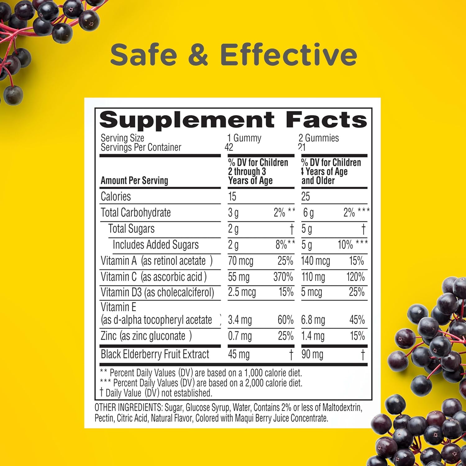 Zarbee’s Kids Elderberry Immune Support* Gummies, Daily Vitamins A C D3 E & Zinc, Real Elderberry Extract, Gelatin & Gluten Free, No Artificial Flavors, Natural Berry Flavor, Ages 2+, 42 Ct Bottle - 7DAY'S