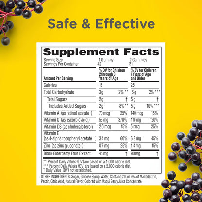 Zarbee’s Kids Elderberry Immune Support* Gummies, Daily Vitamins A C D3 E & Zinc, Real Elderberry Extract, Gelatin & Gluten Free, No Artificial Flavors, Natural Berry Flavor, Ages 2+, 42 Ct Bottle - 7DAY'S