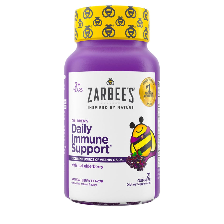 Zarbee’s Kids Elderberry Immune Support* Gummies, Daily Vitamins A C D3 E & Zinc, Real Elderberry Extract, Gelatin & Gluten Free, No Artificial Flavors, Natural Berry Flavor, Ages 2+, 42 Ct Bottle - 7DAY'S
