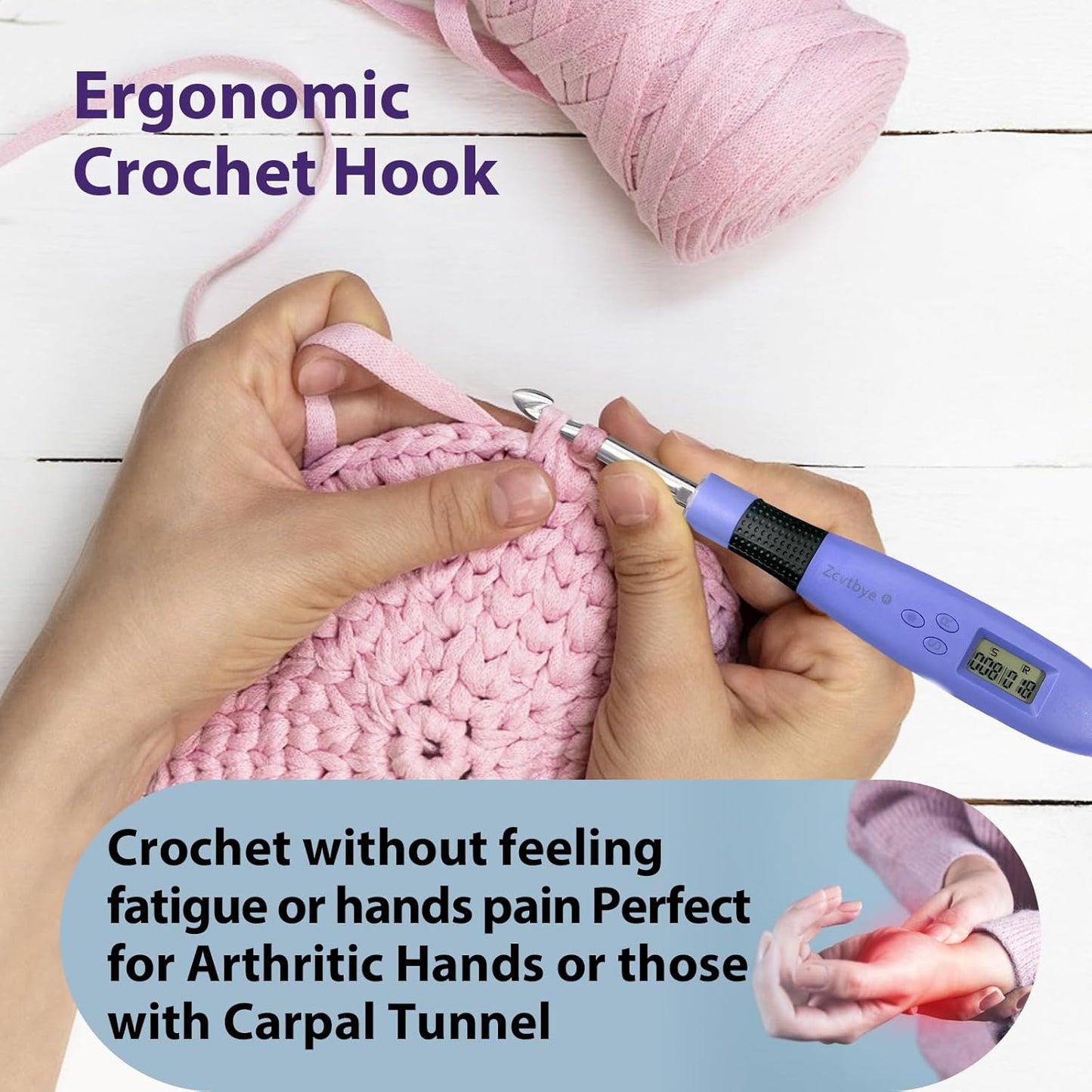 Zcvtbye 22 Size Lighted Crochet Hook Set, Counting Crochet Hook Set Digital for Stitch and Row Counter, Light up Crochet Hook Set with Case, Ergonomic Crochet Hooks with 2 Levels Led (Blue, 22 Size) - 7DAY'S