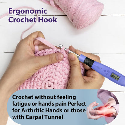 Zcvtbye 22 Size Lighted Crochet Hook Set, Counting Crochet Hook Set Digital for Stitch and Row Counter, Light up Crochet Hook Set with Case, Ergonomic Crochet Hooks with 2 Levels Led (Blue, 22 Size) - 7DAY'S