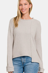 Zenana Asymmetric Hem Drop Shoulder Sweater - 7DAY'S