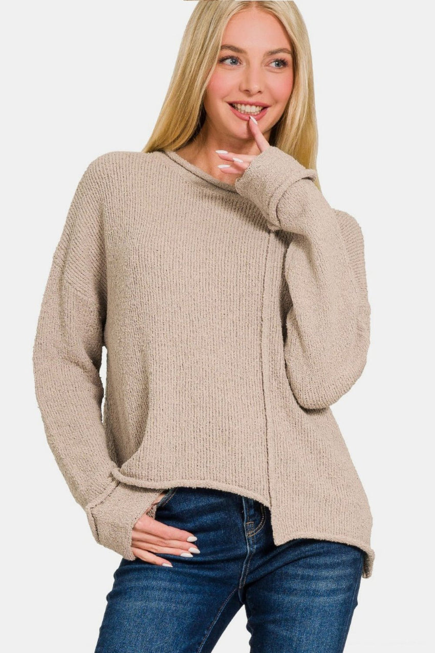 Zenana Asymmetric Hem Drop Shoulder Sweater - 7DAY'S