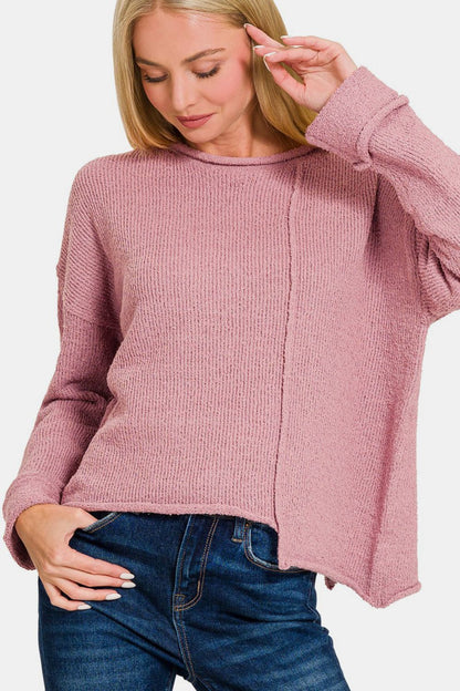 Zenana Asymmetric Hem Drop Shoulder Sweater - 7DAY'S