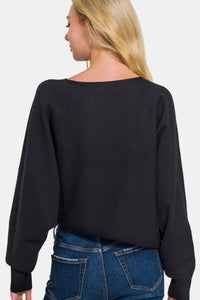 Zenana Asymmetric Hem Long Sleeve Sweater - 7DAY'S