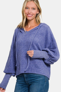 Zenana Brushed Hacci Drop Shoulder Cropped Hoodie - 7DAY'S