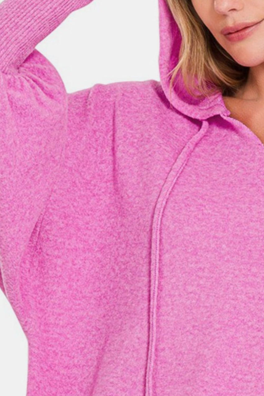 Zenana Brushed Hacci Drop Shoulder Cropped Hoodie - 7DAY'S