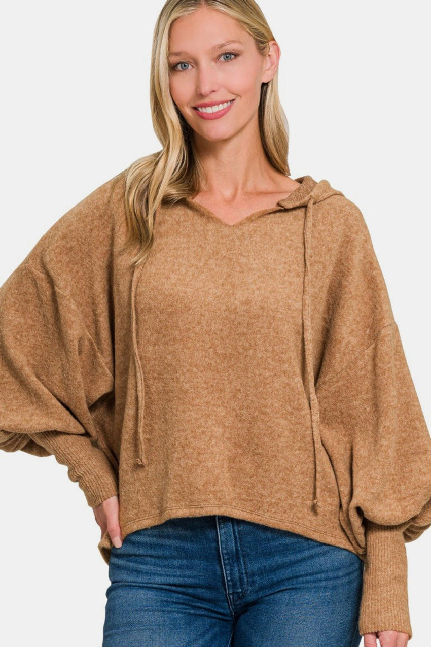 Zenana Brushed Hacci Drop Shoulder Cropped Hoodie - 7DAY'S