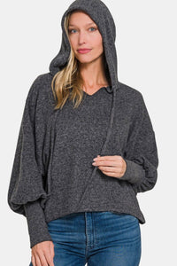 Zenana Brushed Hacci Drop Shoulder Cropped Hoodie - 7DAY'S