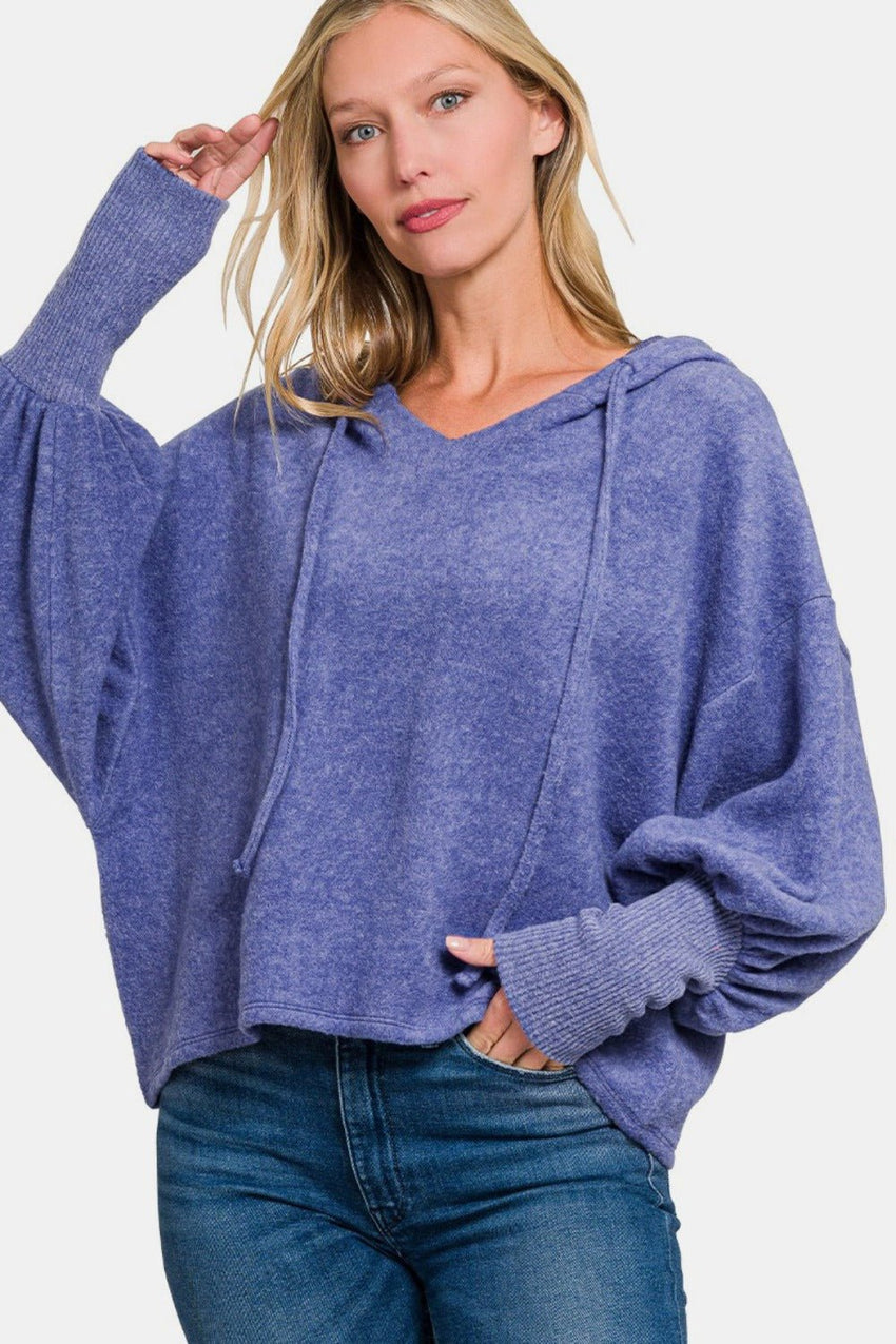 Zenana Brushed Hacci Drop Shoulder Cropped Hoodie - 7DAY'S