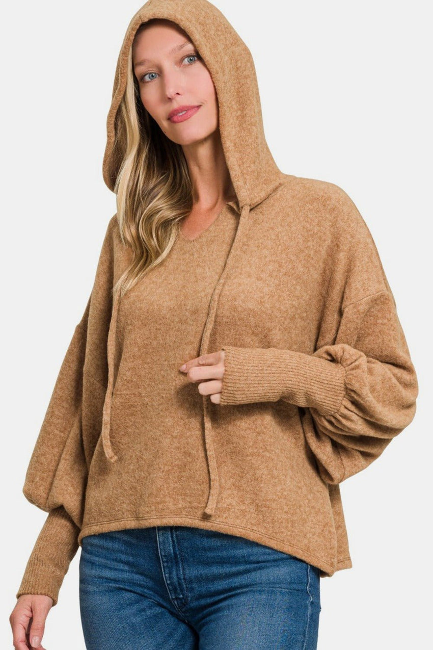 Zenana Brushed Hacci Drop Shoulder Cropped Hoodie - 7DAY'S