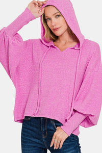 Zenana Brushed Hacci Drop Shoulder Cropped Hoodie - 7DAY'S