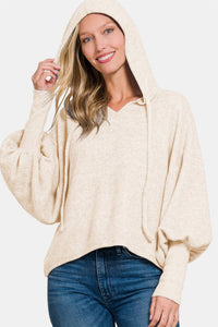 Zenana Brushed Hacci Drop Shoulder Cropped Hoodie - 7DAY'S