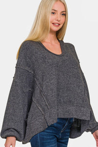 Zenana Brushed Hacci Exposed Seam Hoodie - 7DAY'S