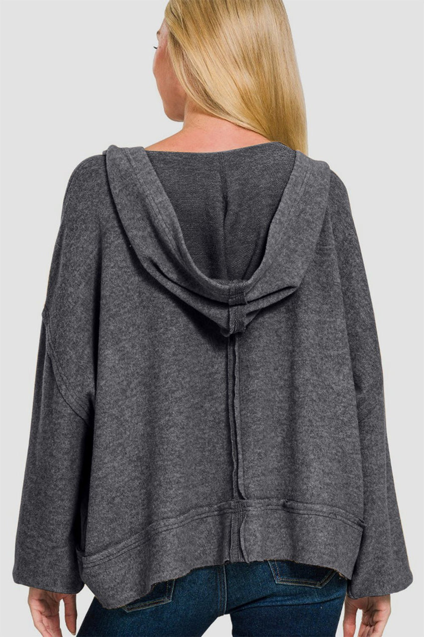 Zenana Brushed Hacci Exposed Seam Hoodie - 7DAY'S