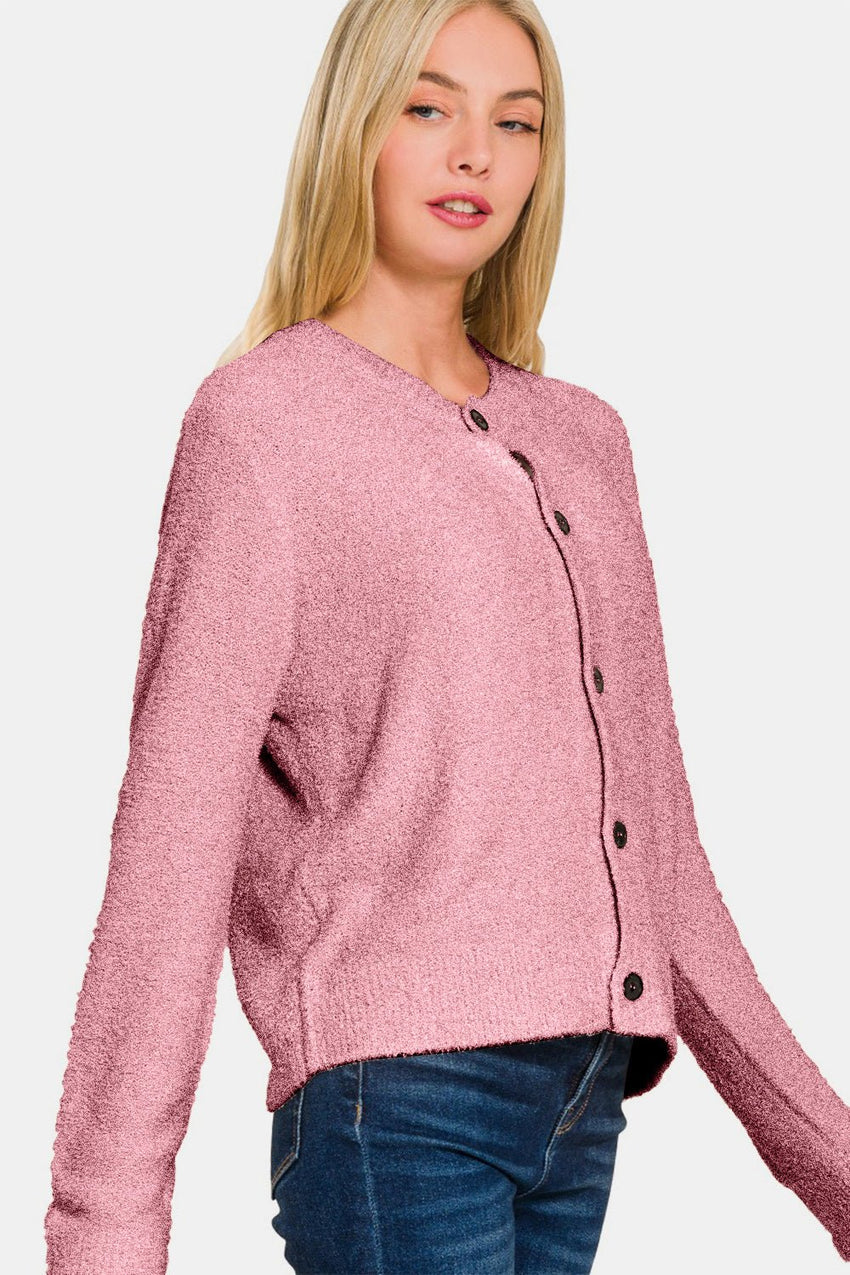 Zenana Button Down Long Sleeve Sweater Cardigan - 7DAY'S