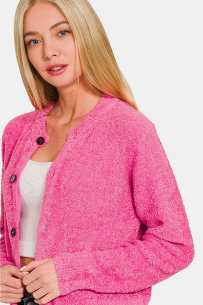 Zenana Button Down Long Sleeve Sweater Cardigan - 7DAY'S