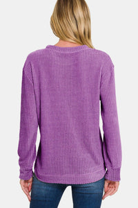 Zenana Chenille Waffle Round Neck Sweater - 7DAY'S