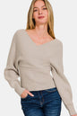 Zenana Cross Wrap Rib Long Sleeve Sweater - 7DAY'S