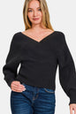 Zenana Cross Wrap Rib Long Sleeve Sweater - 7DAY'S