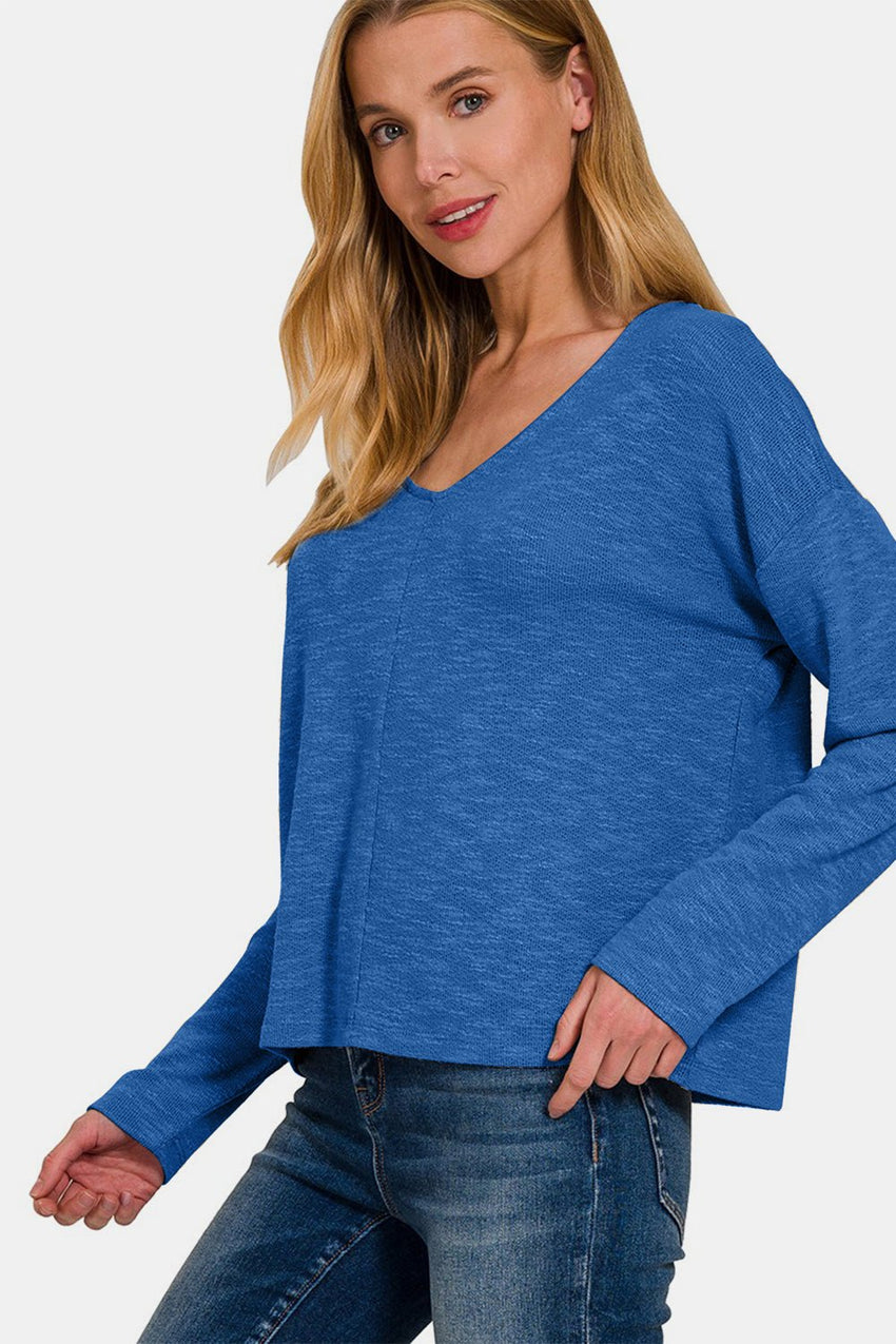 Zenana Dropped Shoulder Long Sleeve T-Shirt - 7DAY'S