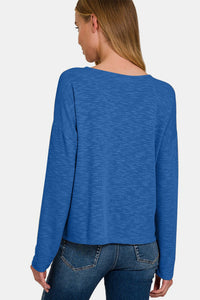 Zenana Dropped Shoulder Long Sleeve T-Shirt - 7DAY'S