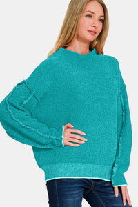 Zenana Exposed Seam Mock Neck Long Sleeve Sweater - 7DAY'S