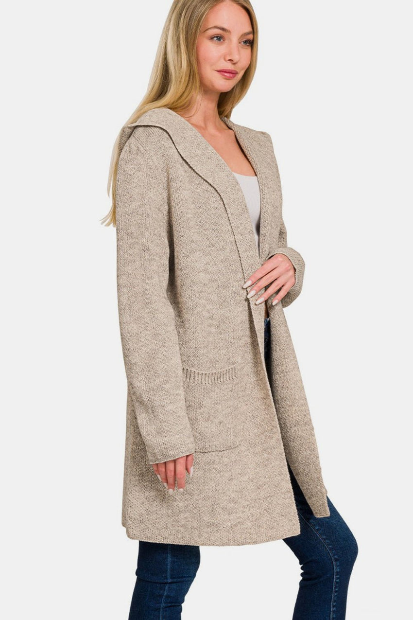 Zenana Hooded Open Front Sweater Cardigan - 7DAY'S