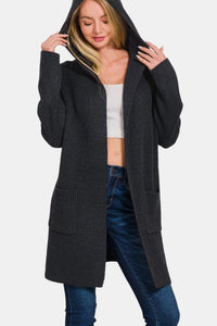 Zenana Hooded Open Front Sweater Cardigan - 7DAY'S