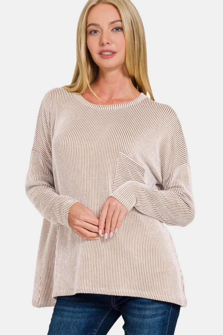 Zenana Ribbed Striped Long Sleeve T-Shirt - 7DAY'S