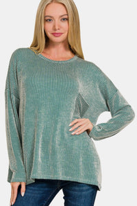 Zenana Ribbed Striped Long Sleeve T-Shirt - 7DAY'S