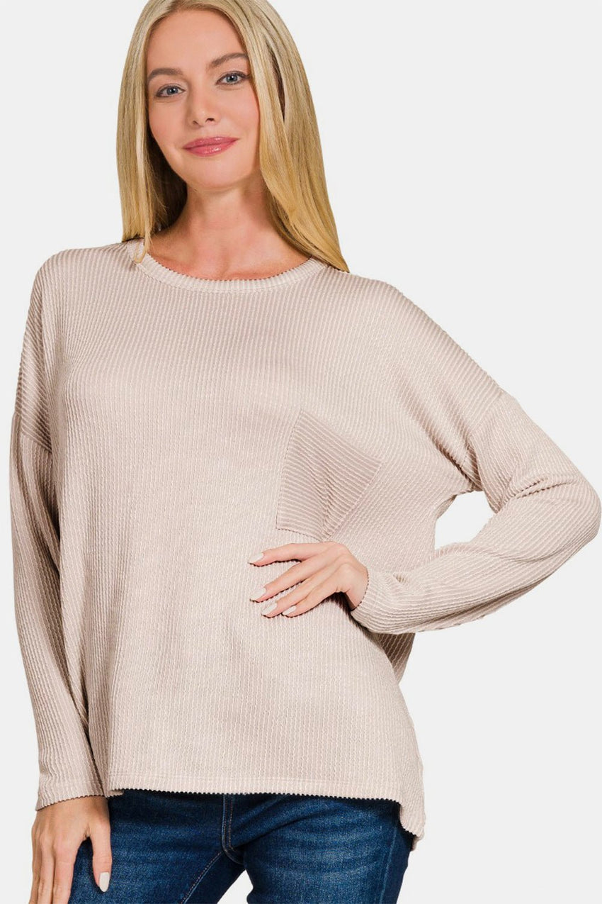 Zenana Ribbed Striped Long Sleeve T-Shirt - 7DAY'S