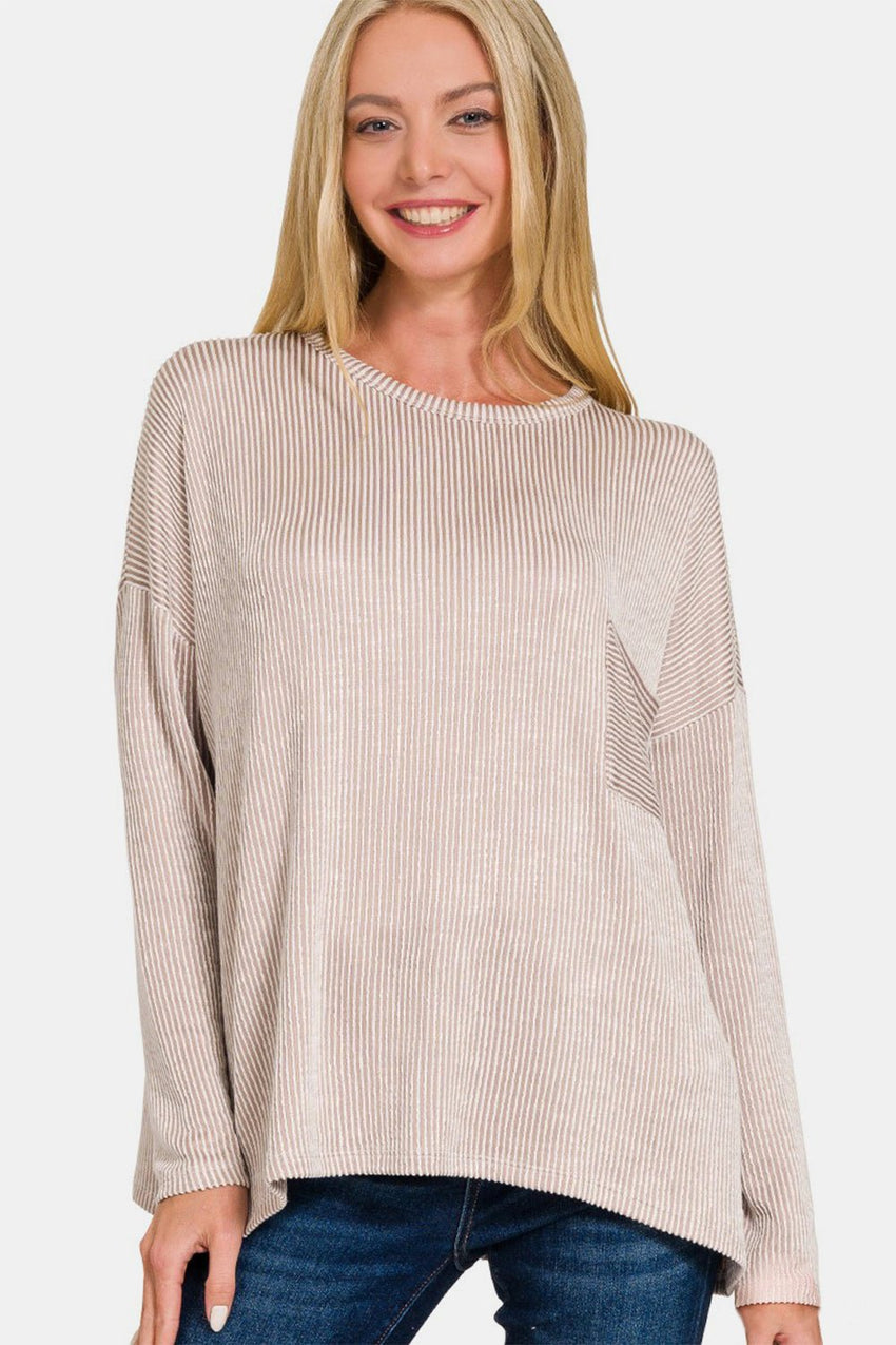 Zenana Ribbed Striped Long Sleeve T-Shirt - 7DAY'S