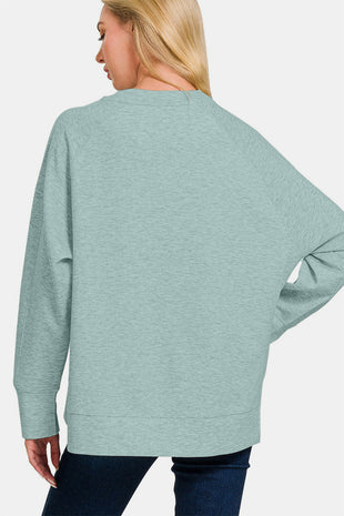 Zenana Scuba Round Neck Side Slit Sweatshirt - 7DAY'S