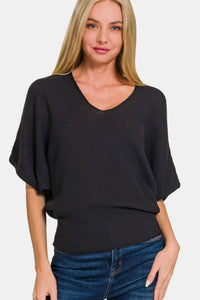 Zenana V - Neck Short Sleeve Dolman Sweater - 7DAY'S