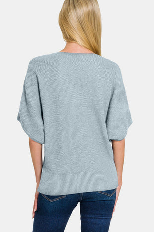 Zenana V - Neck Short Sleeve Dolman Sweater - 7DAY'S