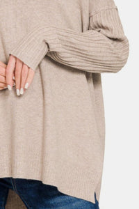 Zenana V - Neck Side Slit High - Low Sweater - 7DAY'S