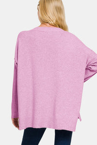 Zenana V - Neck Side Slit High - Low Sweater - 7DAY'S