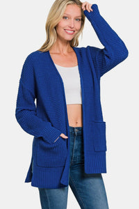 Zenana Waffle Open Front Sweater Cardigan - 7DAY'S