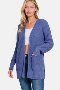 Zenana Waffle Open Front Sweater Cardigan - 7DAY'S